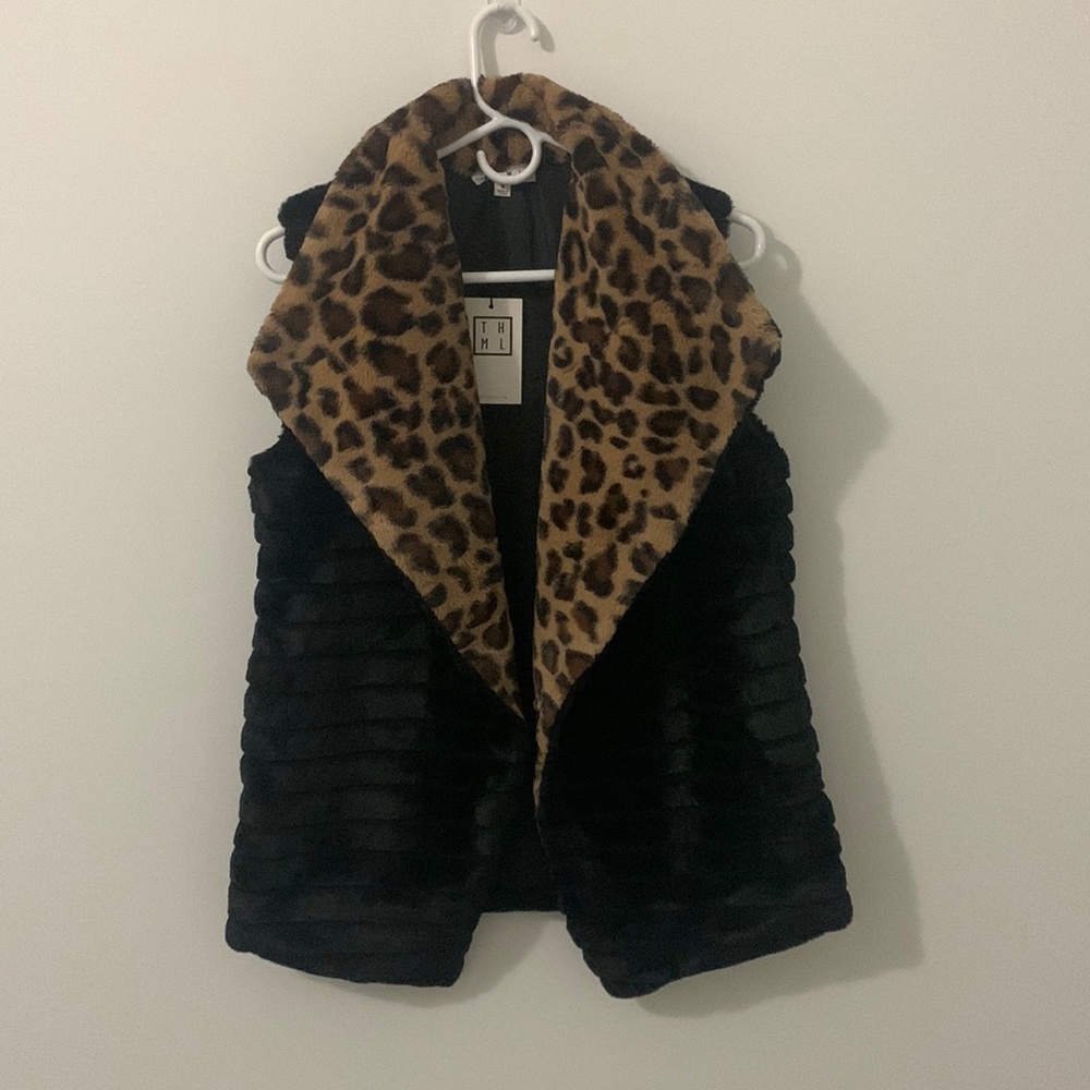 THML small leopard accent Faux fur vest